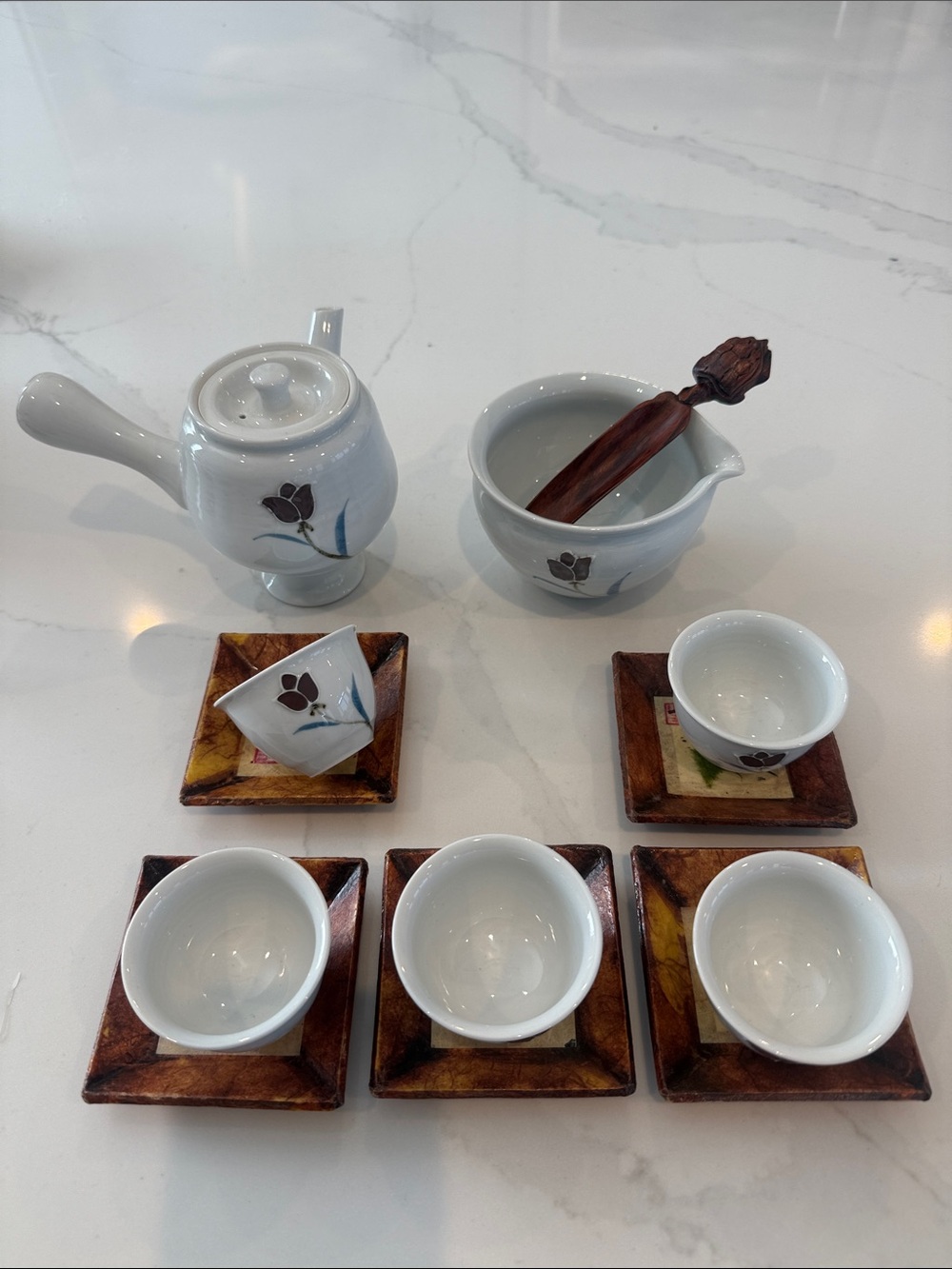 Asian Ceramic Tea Set with Floral Motif